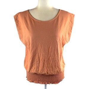 A New Day smocked waist top, size large, orange/brown color